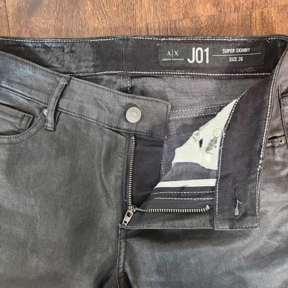 Armani Exchange J01 Mid-Rise Super Skinny Black Coated Jeans, Size 26 - Picture 5 of 12
